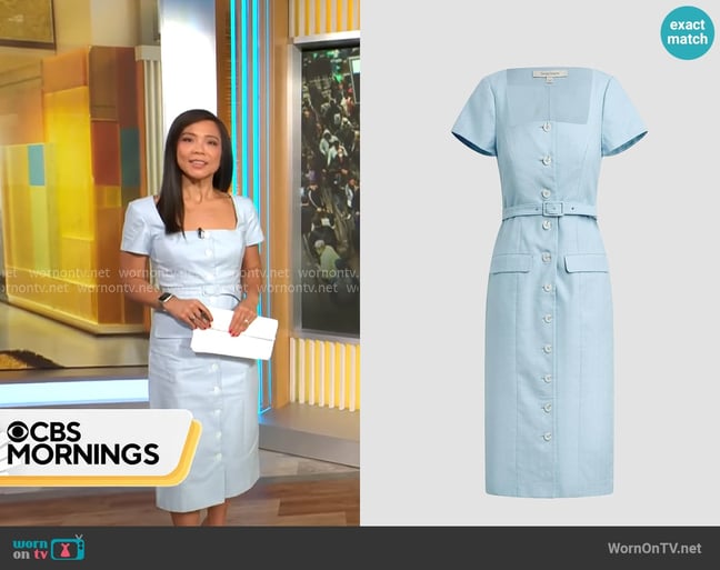 Favorite Daughter The Mademoiselle Dress in Sea Blue worn by Weijia Jiang on CBS Mornings Favorite Daughter The Mademoiselle Dress in Sea Blue worn by Weijia Jiang on CBS Mornings