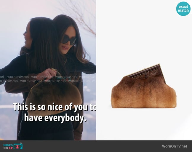 Fendi Large Fendi First Clutch in Mink worn by Heather Gay on The Real Housewives of Salt Lake City