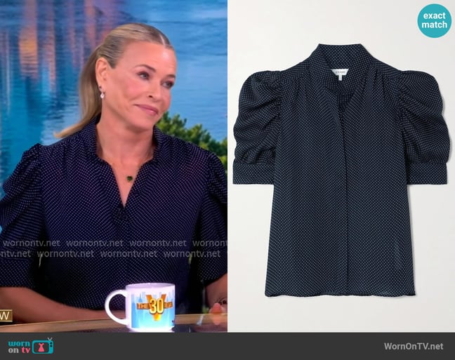 Frame The Gillian Puff Sleeve Silk Blouse worn by Chelsea Handler on The View