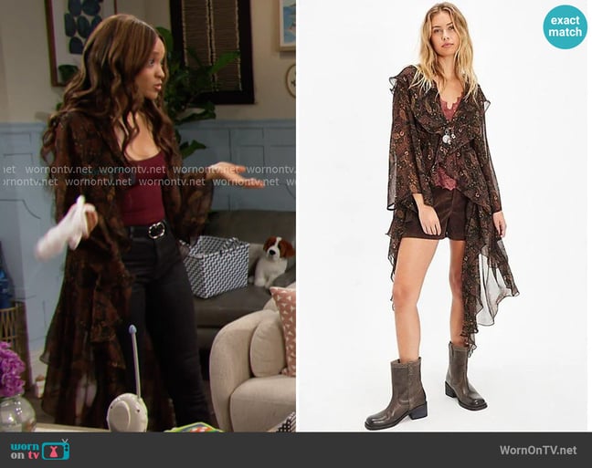 Free People High Low Printed Duster worn by Lani Price (Sal Stowers) on Days of our Lives
