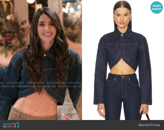 Grlfrnd Ella Cropped Jacket in Alvarado St worn by Erika Hammond on The Real Housewives of New York City Grlfrnd Ella Cropped Jacket in Alvarado St worn by Erika Hammond on The Real Housewives of New York City
