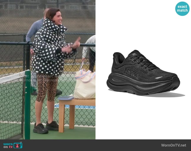 Hoka One One Bondi 9 Sneakers in Black/Black worn by Bronwyn Newport on The Real Housewives of Salt Lake City