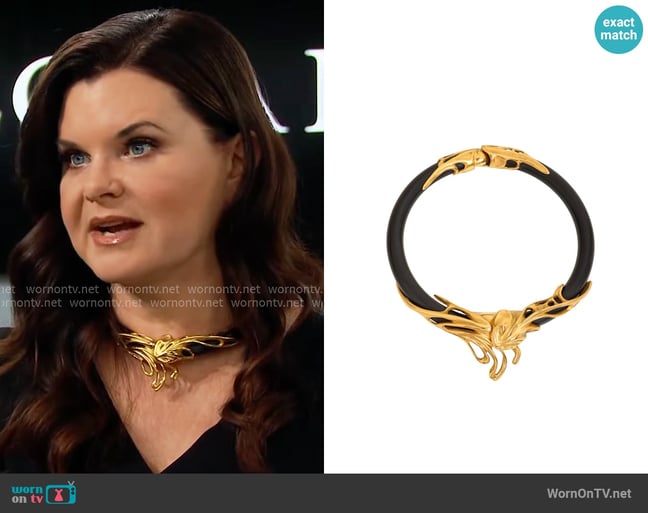Inna Cyntrine Vintage Brutalist Gilded Tube Collar II worn by Katie Logan (Heather Tom) on The Bold and the Beautiful Inna Cyntrine Vintage Brutalist Gilded Tube Collar II worn by Katie Logan (Heather Tom) on The Bold and the Beautiful
