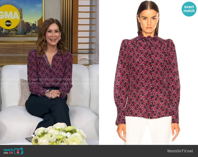 Isabel Marant Lamia Top in Midnight worn by Rebecca Jarvis on Good Morning America