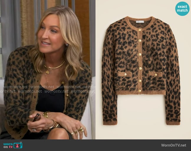J. Crew Brushed sweater lady jacket in leopard print worn by Lara Spencer on Good Morning America J. Crew Brushed sweater lady jacket in leopard print worn by Lara Spencer on Good Morning America