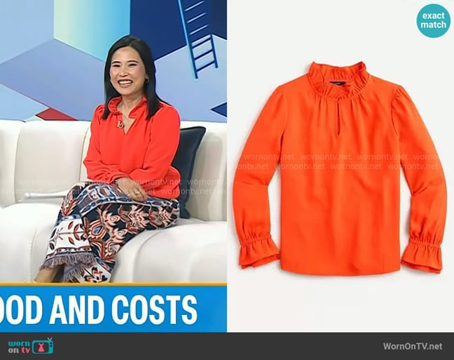 J. Crew Ruffleneck top in 365 crepe worn by Vicky Nguyen on Today J. Crew Ruffleneck top in 365 crepe worn by Vicky Nguyen on Today