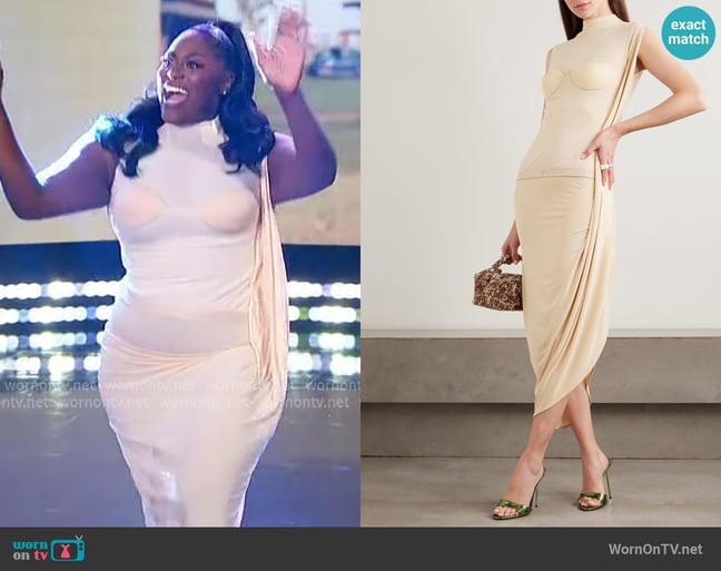 Jean Paul Gaultier Asymmetric draped appliquéd mesh and stretch-jersey dress worn by Danielle Brooks on The Jennifer Hudson Show Jean Paul Gaultier Asymmetric draped appliquéd mesh and stretch-jersey dress worn by Danielle Brooks on The Jennifer Hudson Show