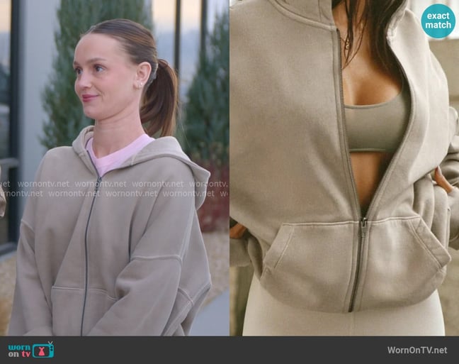 Joah Brown Oversized Zip Hoodie in Sand French Terry worn by Mikayla Matthews on The Secret Lives of Mormon Wives Joah Brown Oversized Zip Hoodie in Sand French Terry worn by Mikayla Matthews on The Secret Lives of Mormon Wives