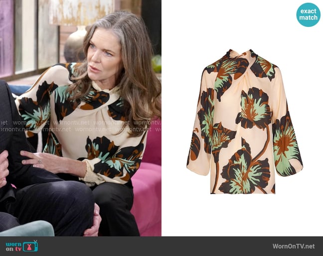 Johanna Ortiz Micaela Drum Beats Floral Silk Surplice Top worn by Diane Jenkins (Susan Walters) on The Young and the Restless