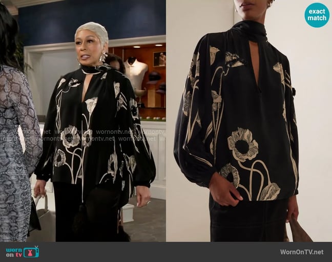 Johanna Ortiz Papaver Somniferum Scarf-Neck Silk-Blend Top worn by Anita Dupree (Tamara Tunie) on Beyond the Gates