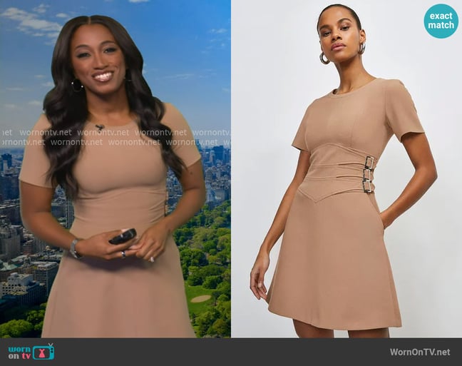 Karen Millen Compact Stretch Buckle Detail A-Line Dress worn by Brittany Bell on Good Morning America