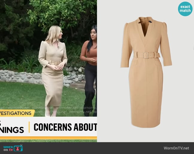 Karen Millen Forever Structured Crepe Belted Forever Midi Dress in Camel Karen Millen Forever Structured Crepe Belted Forever Midi Dress in Camel