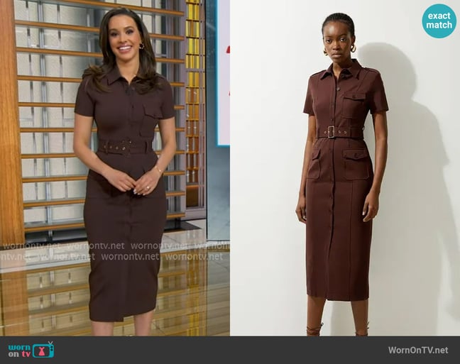 Karen Millen Ponte Jersey Short Sleeve Midi Dress worn by Hanna Battah on Good Morning America Karen Millen Ponte Jersey Short Sleeve Midi Dress worn by Hanna Battah on Good Morning America