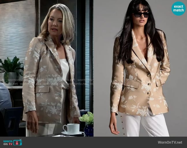Karl Lagerfeld Paris Floral Embroidered Blazer worn by Nina Reeves (Cynthia Watros) on General Hospital