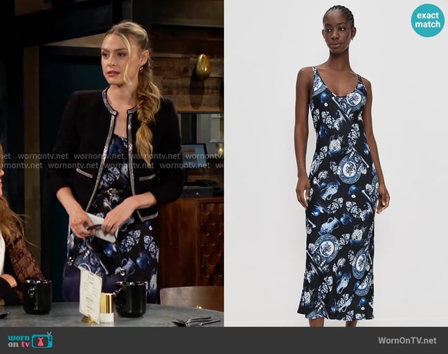 L'Agence Akiya Tank Dress in Black/Blue Porcelain worn by Claire Grace (Hayley Erin) on The Young and the Restless L'Agence Akiya Tank Dress in Black/Blue Porcelain worn by Claire Grace (Hayley Erin) on The Young and the Restless