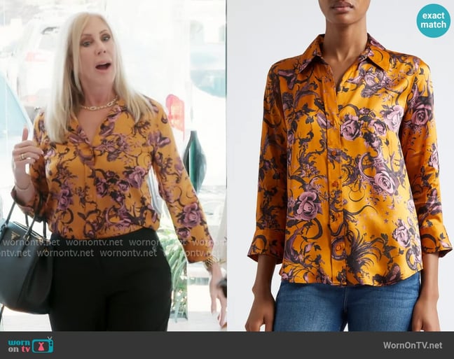 L'Agence Dani Floral Silk Charmeuse Blouse worn by Vicki Gunvalson on The Real Housewives of Orange County L'Agence Dani Floral Silk Charmeuse Blouse worn by Vicki Gunvalson on The Real Housewives of Orange County