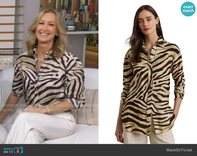 Lauren Ralph Lauren Relaxed Fit Zebra Print Linen Shirt worn by Lara Spencer on Good Morning America Lauren Ralph Lauren Relaxed Fit Zebra Print Linen Shirt worn by Lara Spencer on Good Morning America