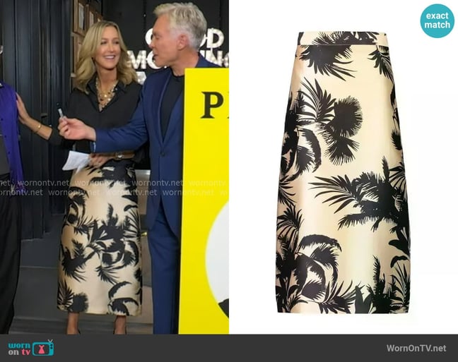 Lunatica Milano Palm Tree Print Midi Skirt worn by Lara Spencer on Good Morning America
