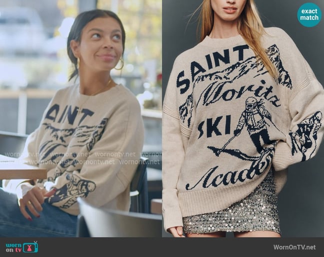 Maeve Oversized Graphic Crew-Neck Sweater worn by Layla Taylor on The Secret Lives of Mormon Wives Maeve Oversized Graphic Crew-Neck Sweater worn by Layla Taylor on The Secret Lives of Mormon Wives