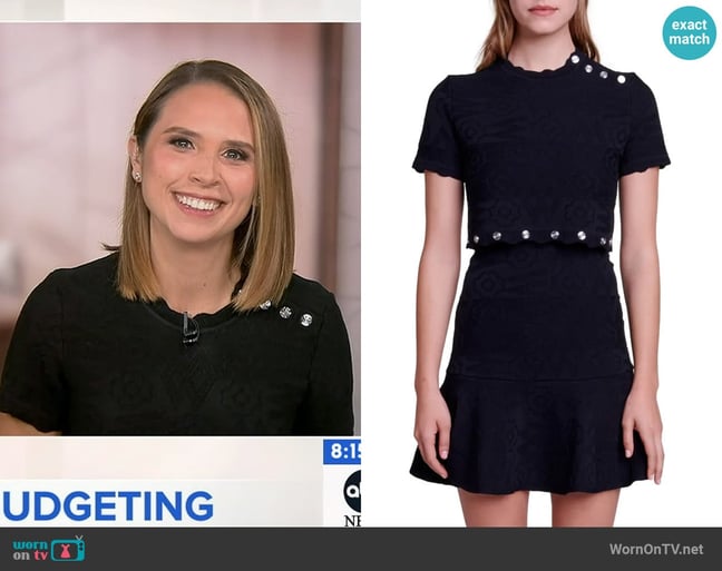 Maje Reveria Jacquard Flared Dress worn by Elizabeth Schulze on Good Morning America Maje Reveria Jacquard Flared Dress worn by Elizabeth Schulze on Good Morning America