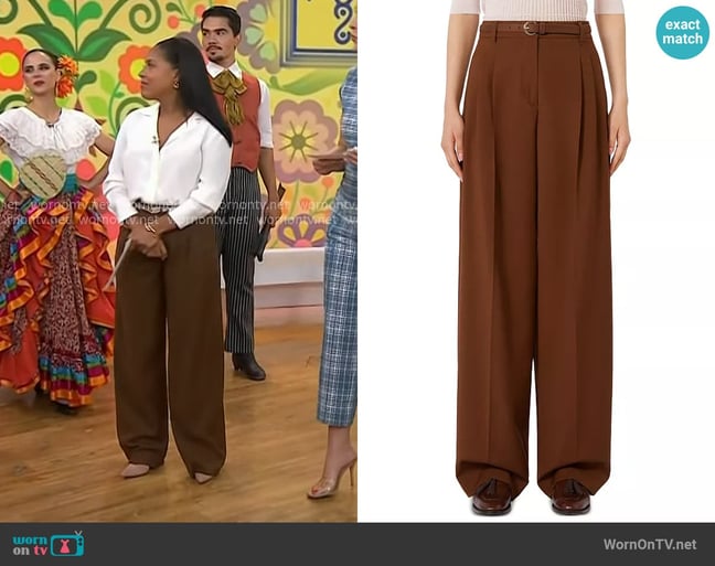 Max Mara Flowing wool trousers in Chocolate worn by Sheinelle Jones on Today