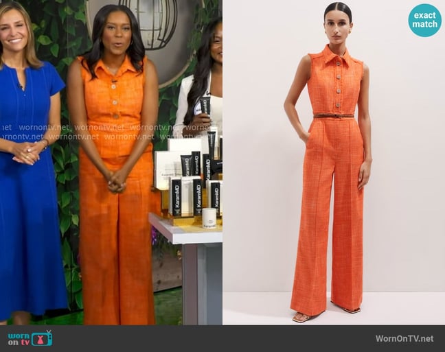 Me + Em Tweed Fray Trim Jumpsuit worn by Rachel Scott on Good Morning America Me + Em Tweed Fray Trim Jumpsuit worn by Rachel Scott on Good Morning America