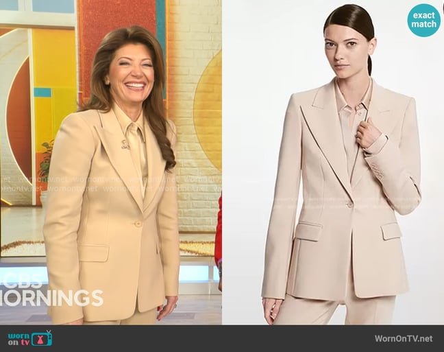 Michael Kors Wide Lapel Crepe Wool Blazer worn by Norah O'Donnell on CBS Mornings Michael Kors Wide Lapel Crepe Wool Blazer worn by Norah O'Donnell on CBS Mornings