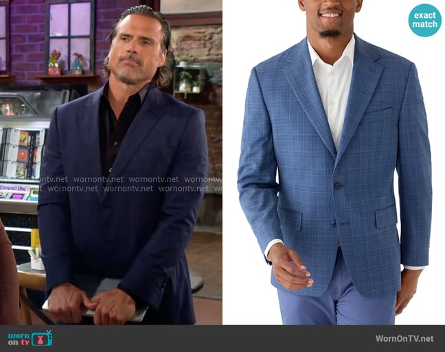 MICHAEL Michael Kors Blue Plaid Suit Jacket worn by Nick Newman (Joshua Morrow) on The Young and the Restless MICHAEL Michael Kors Blue Plaid Suit Jacket worn by Nick Newman (Joshua Morrow) on The Young and the Restless