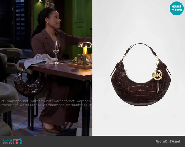 MICHAEL Michael Kors Koa Croc-Embossed Leather Shoulder Bag worn by Naomi Hamilton Hawthorne (Arielle Prepetit) on Beyond the Gates MICHAEL Michael Kors Koa Croc-Embossed Leather Shoulder Bag worn by Naomi Hamilton Hawthorne (Arielle Prepetit) on Beyond the Gates