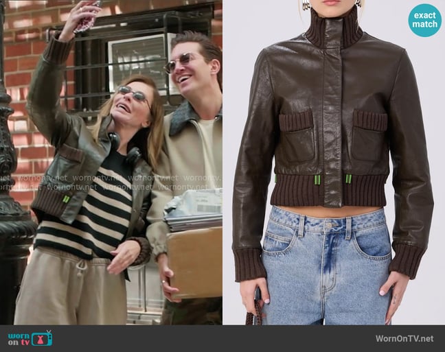 Miu Miu Vintage FW 1999 Leather Bomber Jacket in Chocolate worn by Carole Radziwill on The Real Housewives of New York City