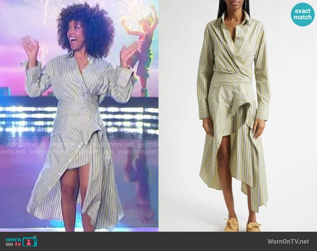 Monse Cascade Stripe Long Sleeve Deconstructed Shirtdress worn by Gabriella Sarmiento Wilson on The Jennifer Hudson Show Monse Cascade Stripe Long Sleeve Deconstructed Shirtdress worn by Gabriella Sarmiento Wilson on The Jennifer Hudson Show