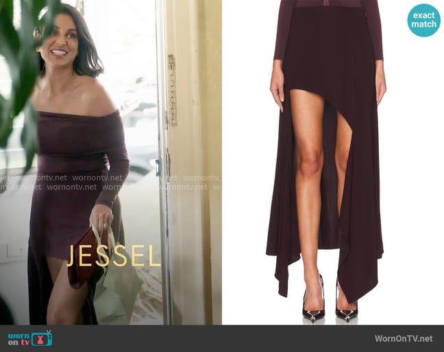 Mugler Asymmetrical Skirt in Dark Plum worn by Jessel Taank on The Real Housewives of New York City Mugler Asymmetrical Skirt in Dark Plum worn by Jessel Taank on The Real Housewives of New York City