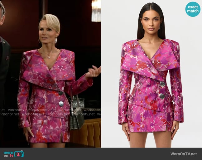 Naked Wardrobe Suiting Jacquard Crossbody Blazer and Mini Skirt worn by Vanessa McBride (Lauren Buglioli) on Beyond the Gates Naked Wardrobe Suiting Jacquard Crossbody Blazer and Mini Skirt worn by Vanessa McBride (Lauren Buglioli) on Beyond the Gates