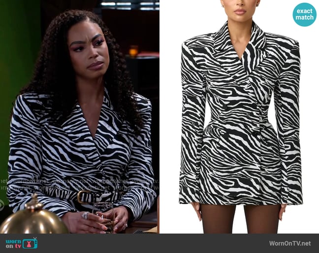 Naked Wardrobe Suiting Zebra Jacquard Blazer worn by Chelsea Hamilton (RhonniRose Mantilla) on Beyond the Gates Naked Wardrobe Suiting Zebra Jacquard Blazer worn by Chelsea Hamilton (RhonniRose Mantilla) on Beyond the Gates