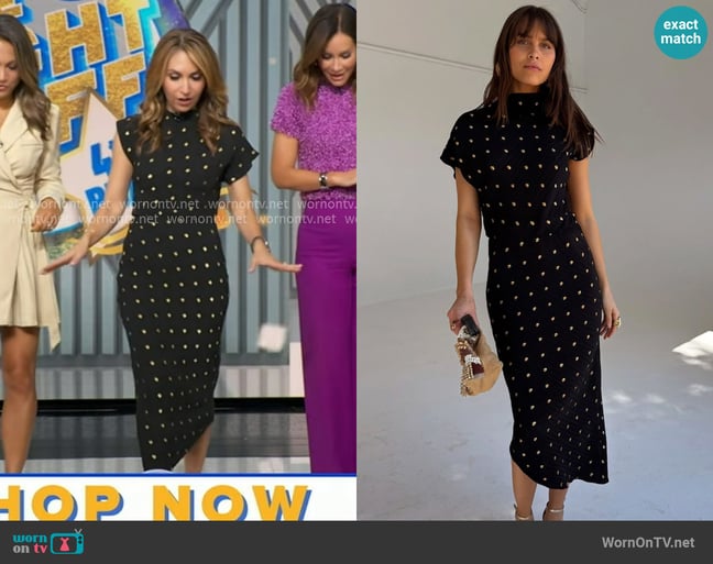 Never Fully Dressed High Neck Plisse Desiree Asymetric Midi Dress in Black worn by Lori Bergamotto on Good Morning America Never Fully Dressed High Neck Plisse Desiree Asymetric Midi Dress in Black worn by Lori Bergamotto on Good Morning America