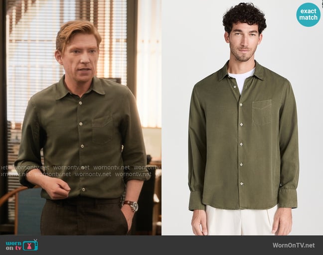 Officine Generale Benoit Garment Dye Contrast Stitch Shirt worn by Ned Sampson (Domhnall Gleeson) on The Paper Officine Generale Benoit Garment Dye Contrast Stitch Shirt worn by Ned Sampson (Domhnall Gleeson) on The Paper