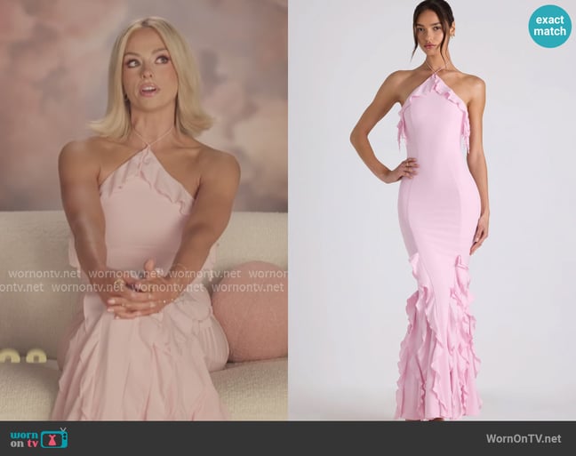 Oh Polly Ruffle-Trim Halterneck Gown worn by Miranda McWhorter on The Secret Lives of Mormon Wives Oh Polly Ruffle-Trim Halterneck Gown worn by Miranda McWhorter on The Secret Lives of Mormon Wives