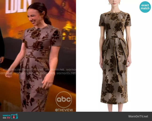 Oscar De La Renta Velvet-trimmed cotton-blend midi dress worn by Zoe Kazan on The View Oscar De La Renta Velvet-trimmed cotton-blend midi dress worn by Zoe Kazan on The View