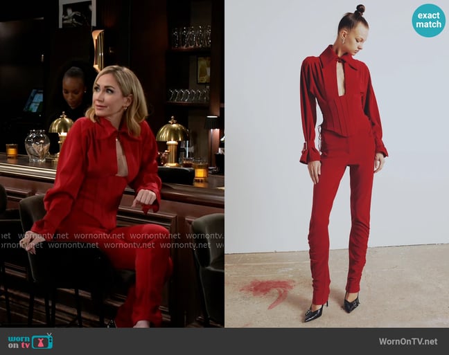 PCFG Your *Itch Corset Blouse and Pants in Samba worn by Heather Armstrong (Ashley Jones) on Beyond the Gates PCFG Your *Itch Corset Blouse and Pants in Samba worn by Heather Armstrong (Ashley Jones) on Beyond the Gates