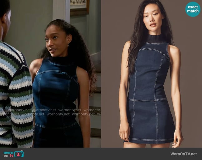 Pilcro Mock-Neck Denim Mini Dress worn by Samantha Richardson (Najah Jackson) on Beyond the Gates Pilcro Mock-Neck Denim Mini Dress worn by Samantha Richardson (Najah Jackson) on Beyond the Gates