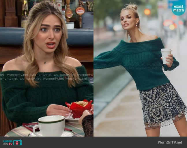 Pilcro Off-Shoulder Batwing Sweater worn by Holly Jonas (Ashley Puzemis) on Days of our Lives Pilcro Off-Shoulder Batwing Sweater worn by Holly Jonas (Ashley Puzemis) on Days of our Lives