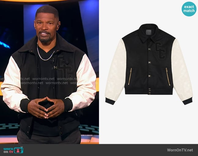 Place of Elms Collective Consciousness Carsity Bomber worn by Jamie Foxx on Beat Shazam Place of Elms Collective Consciousness Carsity Bomber worn by Jamie Foxx on Beat Shazam