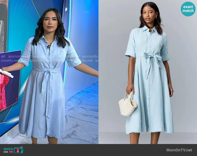 Polo Ralph Lauren Belted Linen A-Line Shirtdress worn by Emilie Ikeda on Today