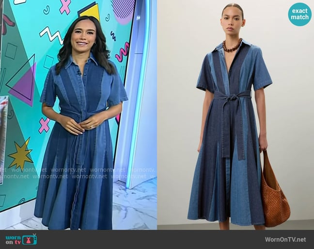 Prabal Gurung Denim Patchwork Midi Dress worn by Emilie Ikeda on Today