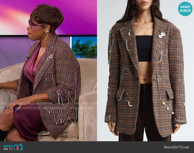 R13 Pinchushion Plaid Embellished Blazer worn by Jennifer Hudson on The Jennifer Hudson Show