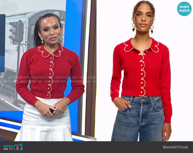 Rachel Antonoff Cupcake Cardigan in Red worn by Adelle Caballero on Today