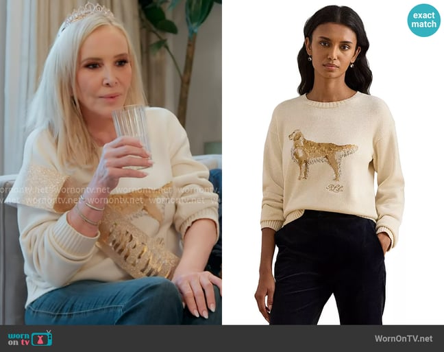 Ralph Lauren Intarsia Knit Dog Sweater worn by Shannon Beador on The Real Housewives of Orange County Ralph Lauren Intarsia Knit Dog Sweater worn by Shannon Beador on The Real Housewives of Orange County