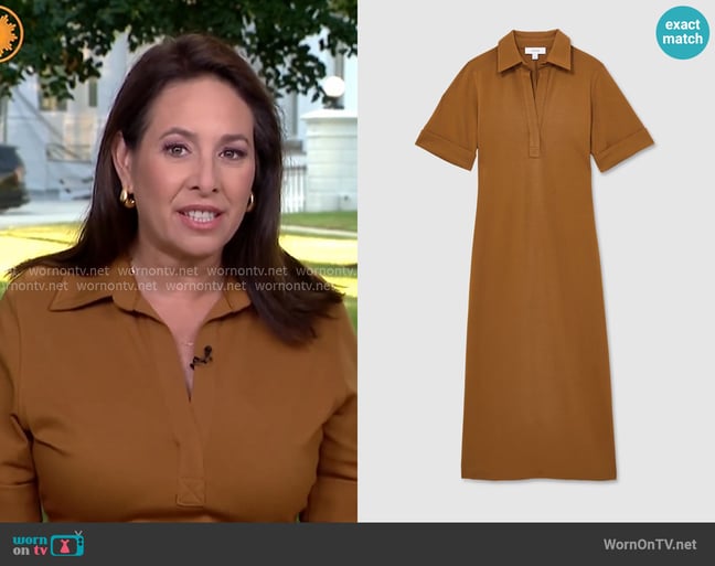 Reiss Astrid Dress in Mustard worn by Nancy Cordes on CBS Mornings