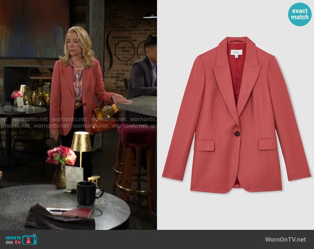 Reiss Jules Blazer in Burnt Red worn by Nikki Reed Newman (Melody Thomas-Scott) on The Young and the Restless