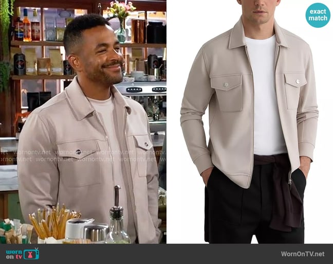 Reiss Medina Jacket in Stone worn by Nate Hastings (Sean Dominic) on The Young and the Restless Reiss Medina Jacket in Stone worn by Nate Hastings (Sean Dominic) on The Young and the Restless
